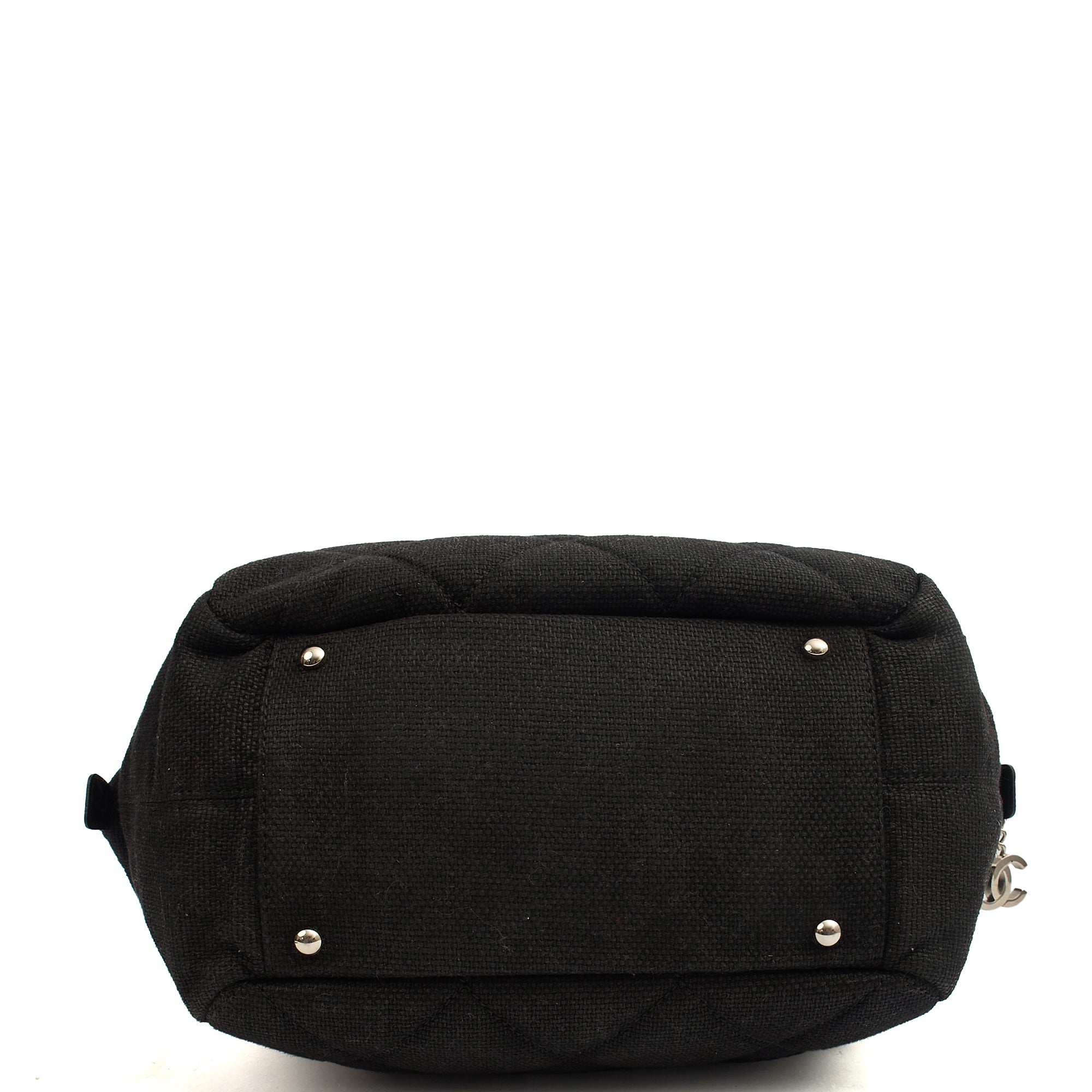 Chanel Top Handle Bowler in Black, Fabric — Detail View