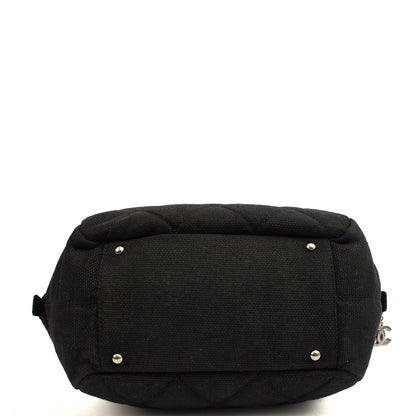 Chanel Top Handle Bowler in Black, Fabric — Detail View