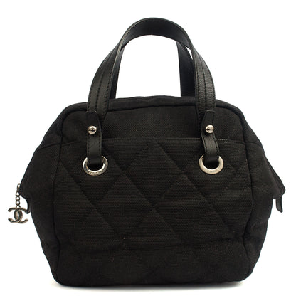Chanel Top Handle Bowler in Black, Fabric — Top View