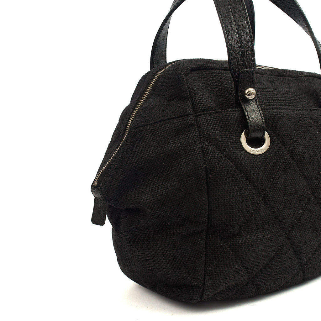 Chanel Top Handle Bowler in Black, Fabric — Lifestyle View