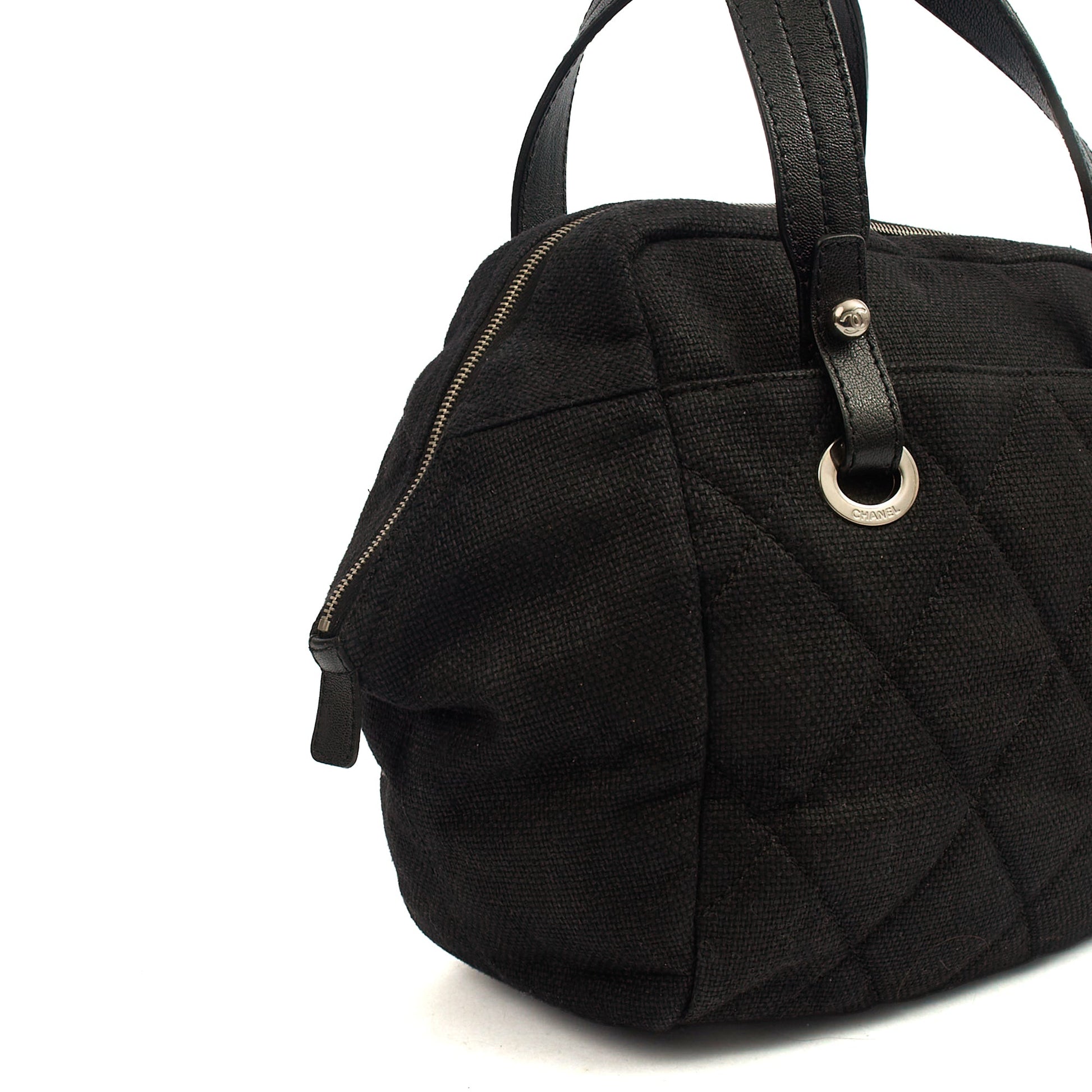 Chanel Top Handle Bowler in Black, Fabric — Lifestyle View