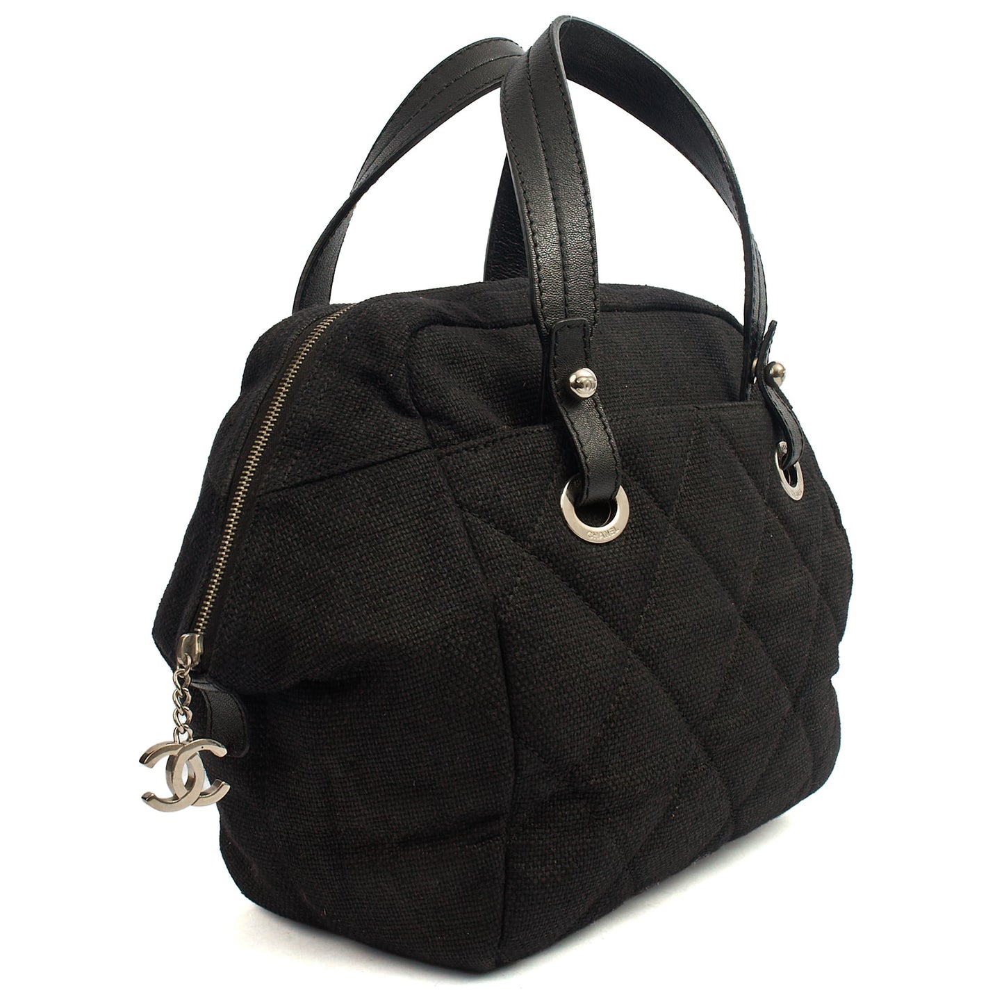 Chanel Top Handle Bowler in Black, Fabric — Back View
