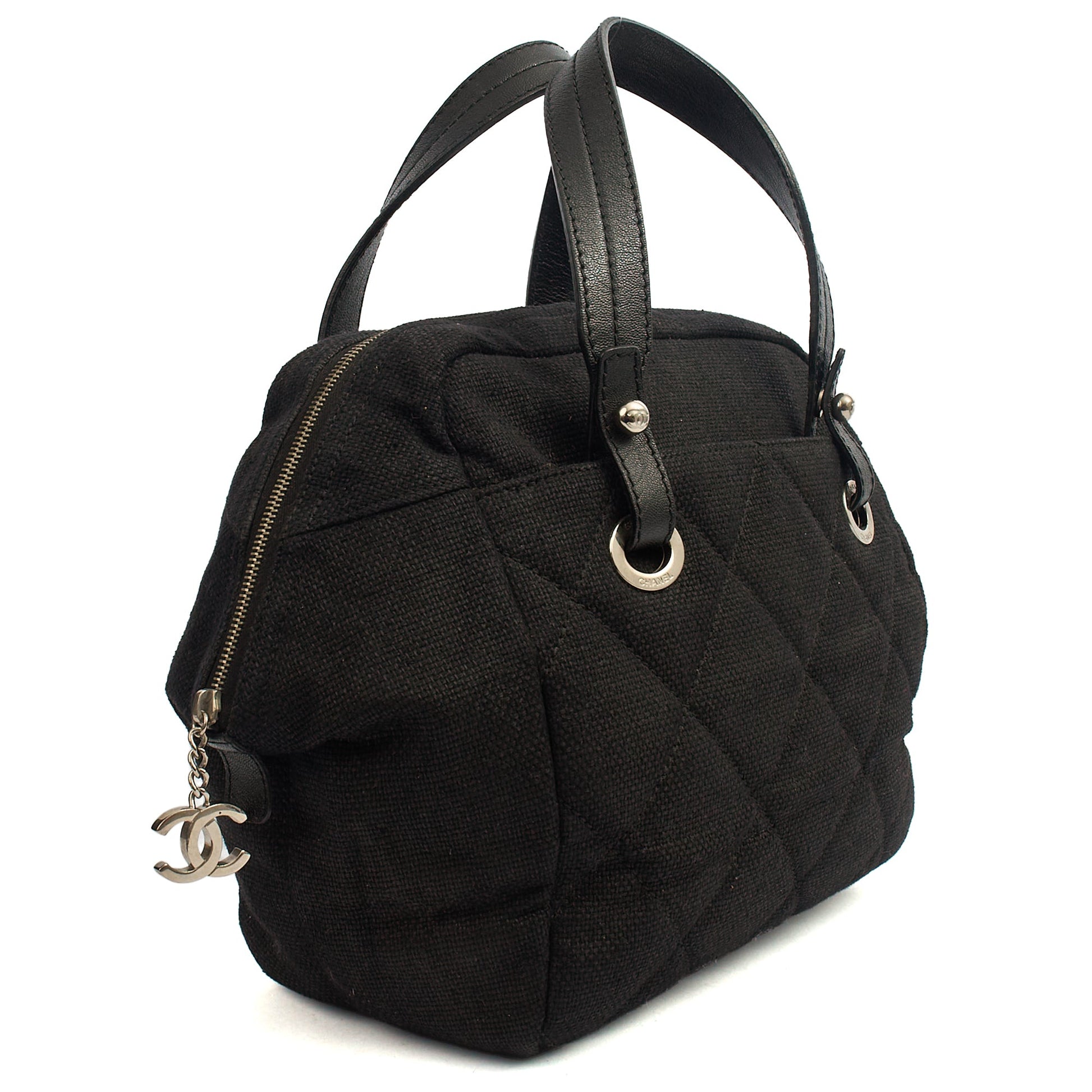 Chanel Top Handle Bowler in Black, Fabric — Back View