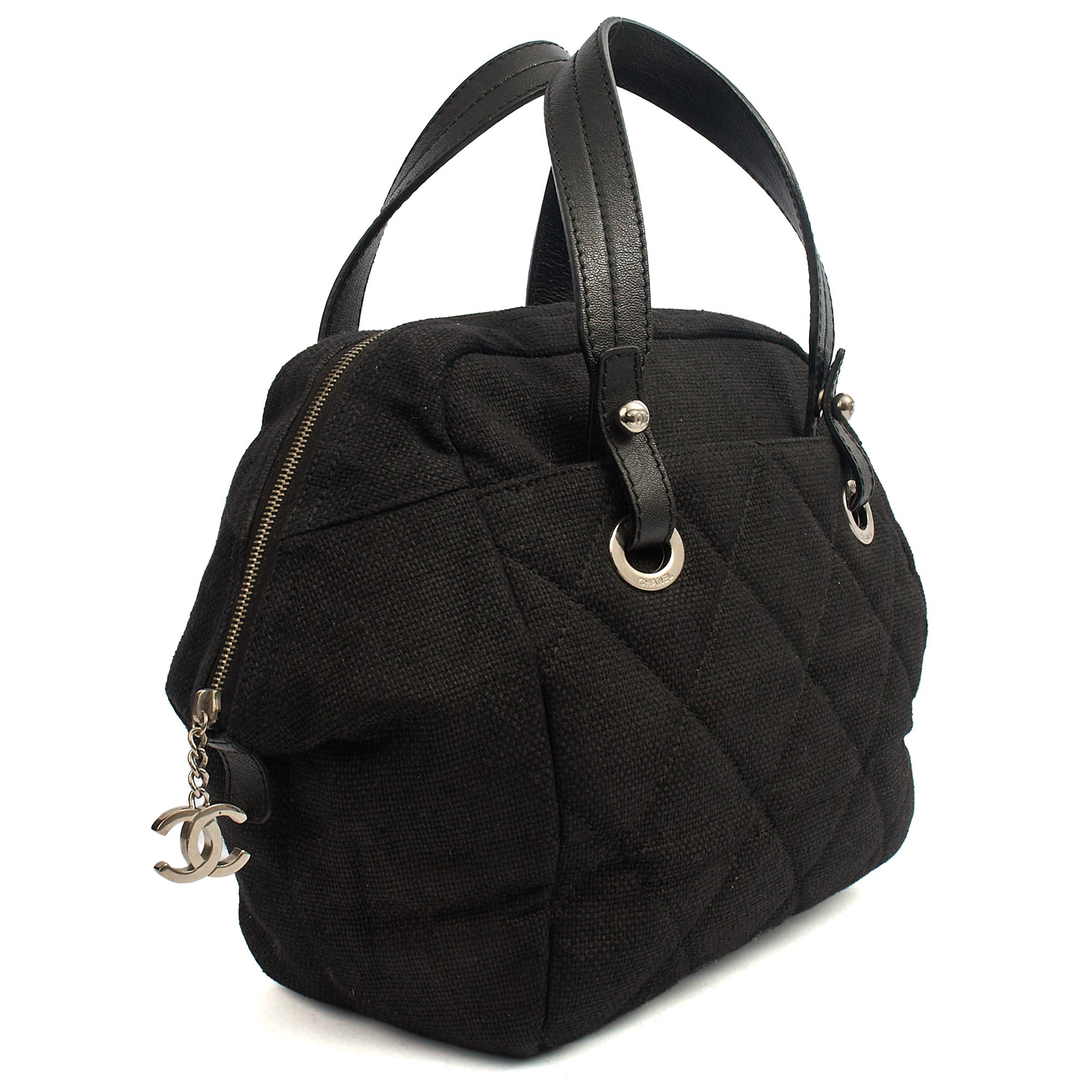 Chanel Top Handle Bowler in Black, Fabric — Back View