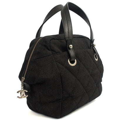 Chanel Top Handle Bowler in Black, Fabric — Back View