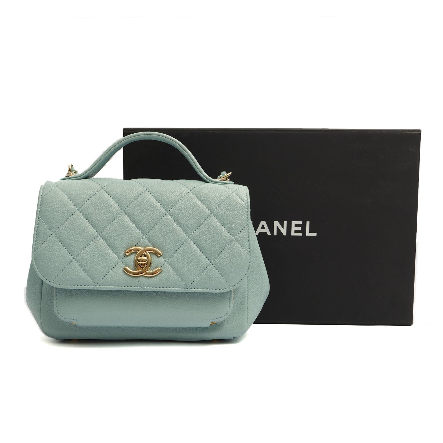 Chanel Top Handle Business Affinity Flap Bag in Blue, Caviar Leather — Lifestyle View