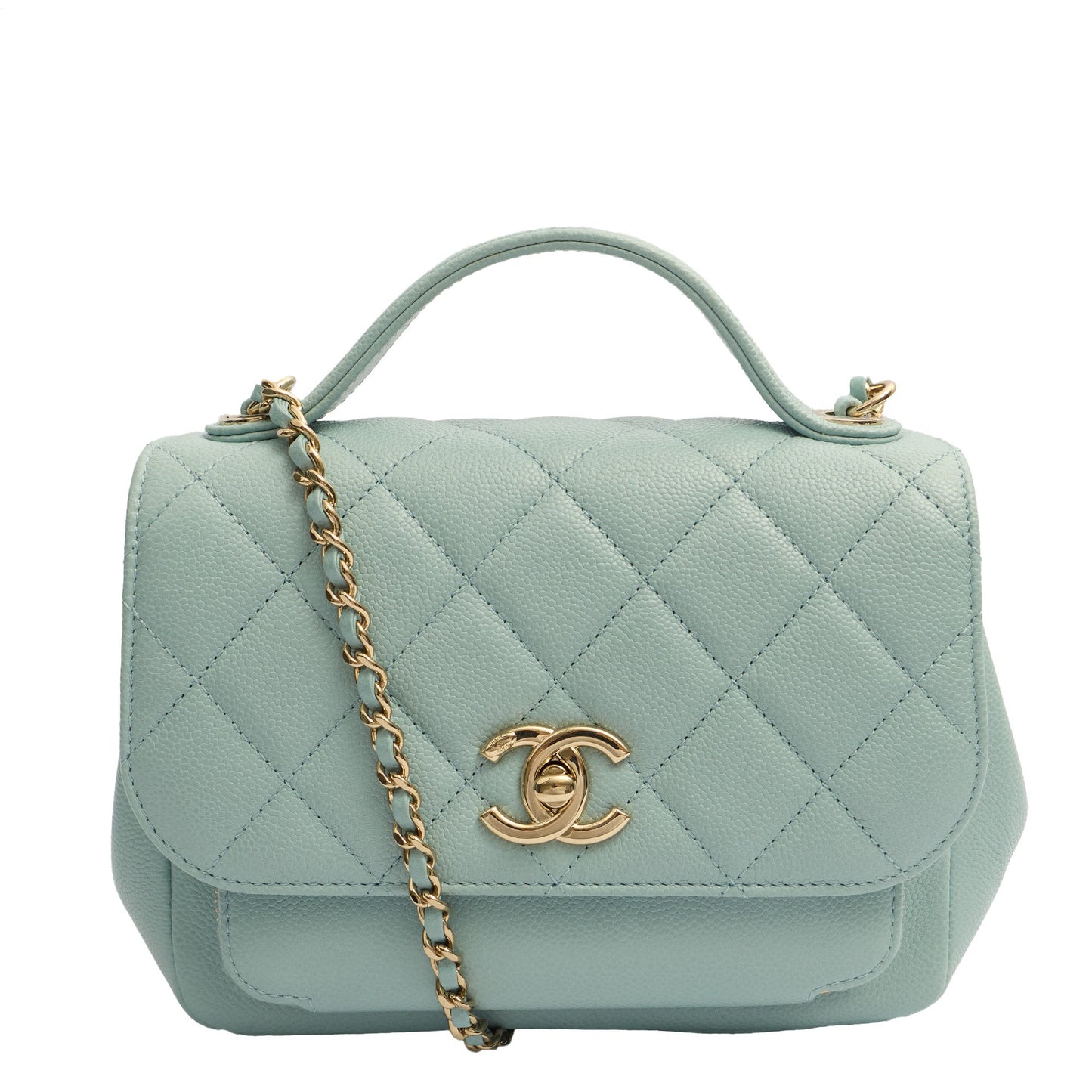 Chanel Top Handle Business Affinity Flap Bag in Blue, Caviar Leather — Front View