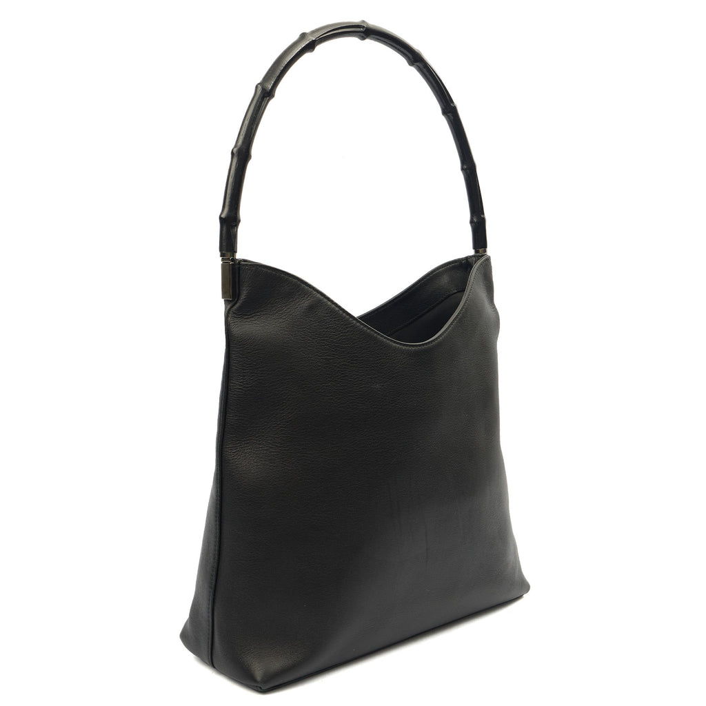 Gucci Tote Bamboo Shoulder in Black, Leather — Back View