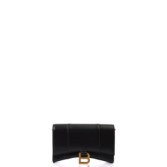 Balenciaga Shoulder Bag Hourglass Wallet on Chain in Black, Leather — Front View
