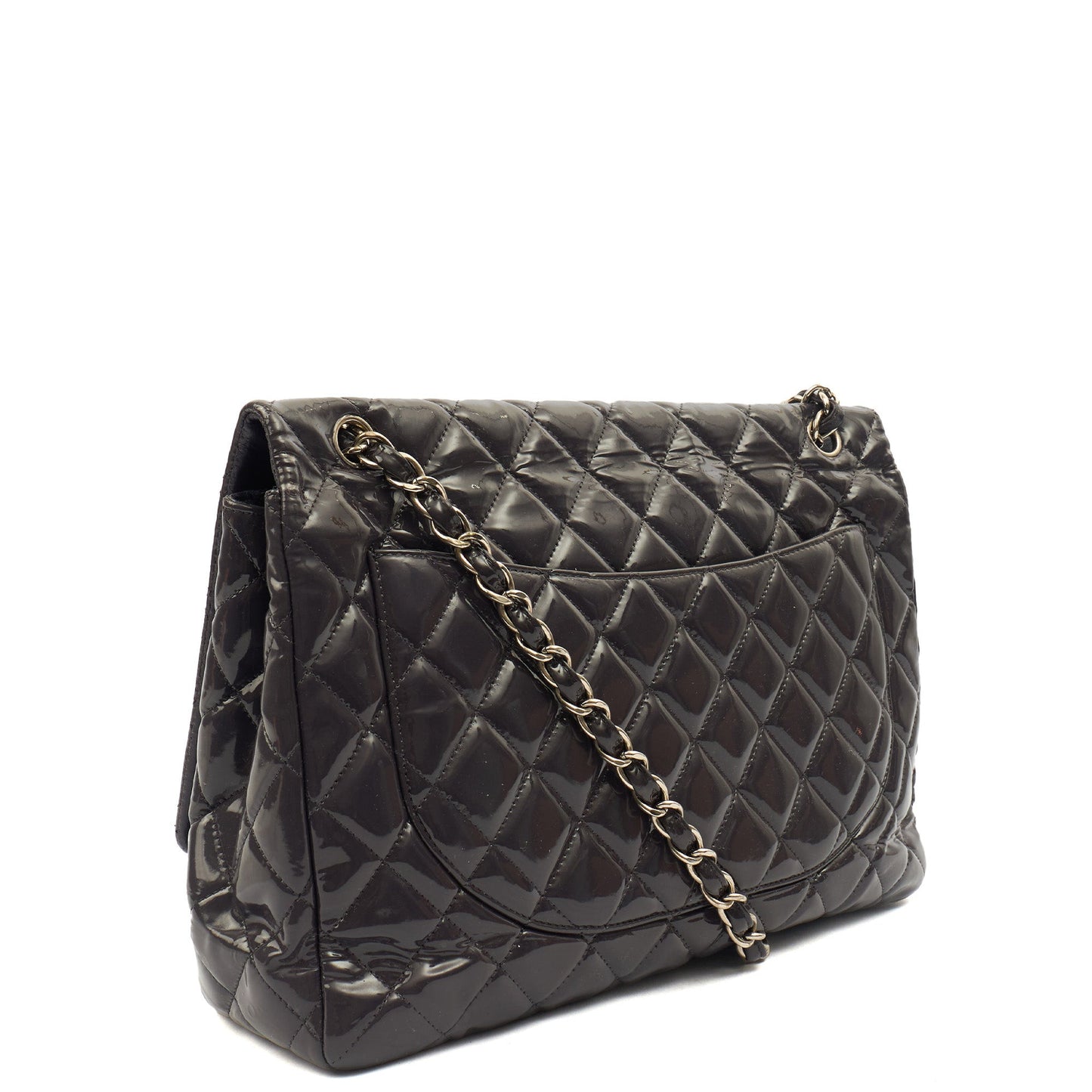 Chanel Shoulder Bag Classic Single Flap - Maxi in Purple, Patent Leather — Back View