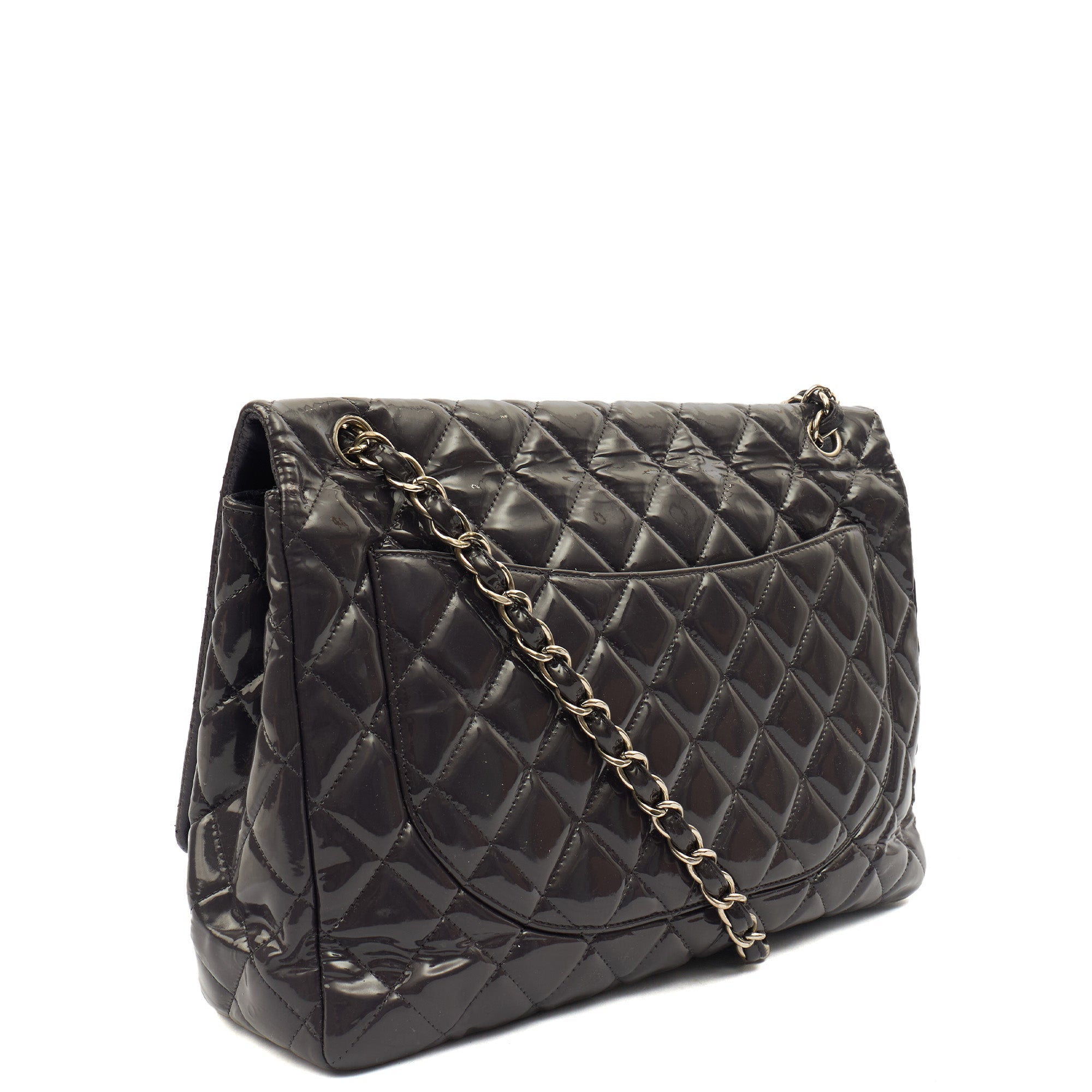 Chanel Shoulder Bag Classic Single Flap - Maxi in Purple, Patent Leather — Back View