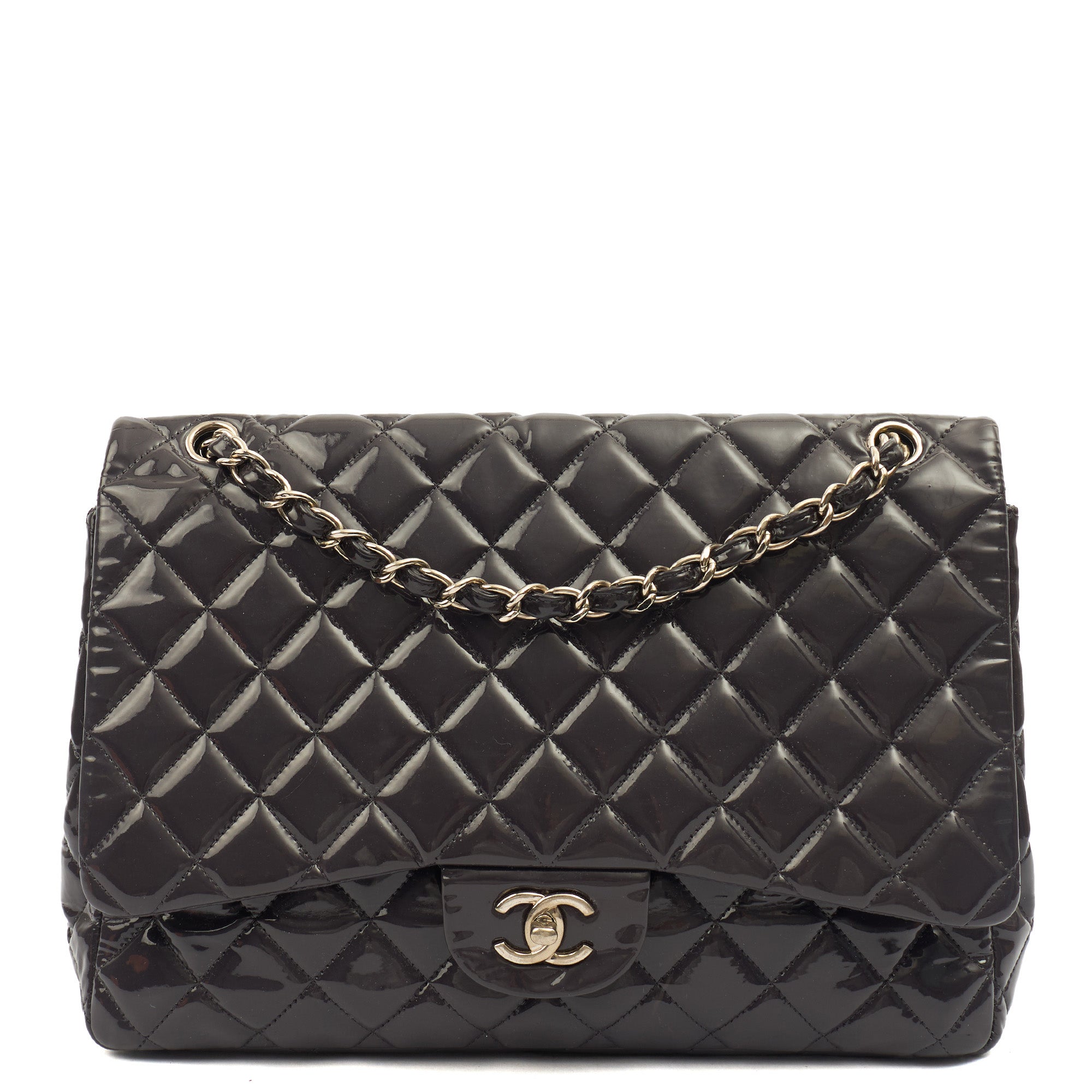 Chanel Shoulder Bag Classic Single Flap - Maxi in Purple, Patent Leather — Front View