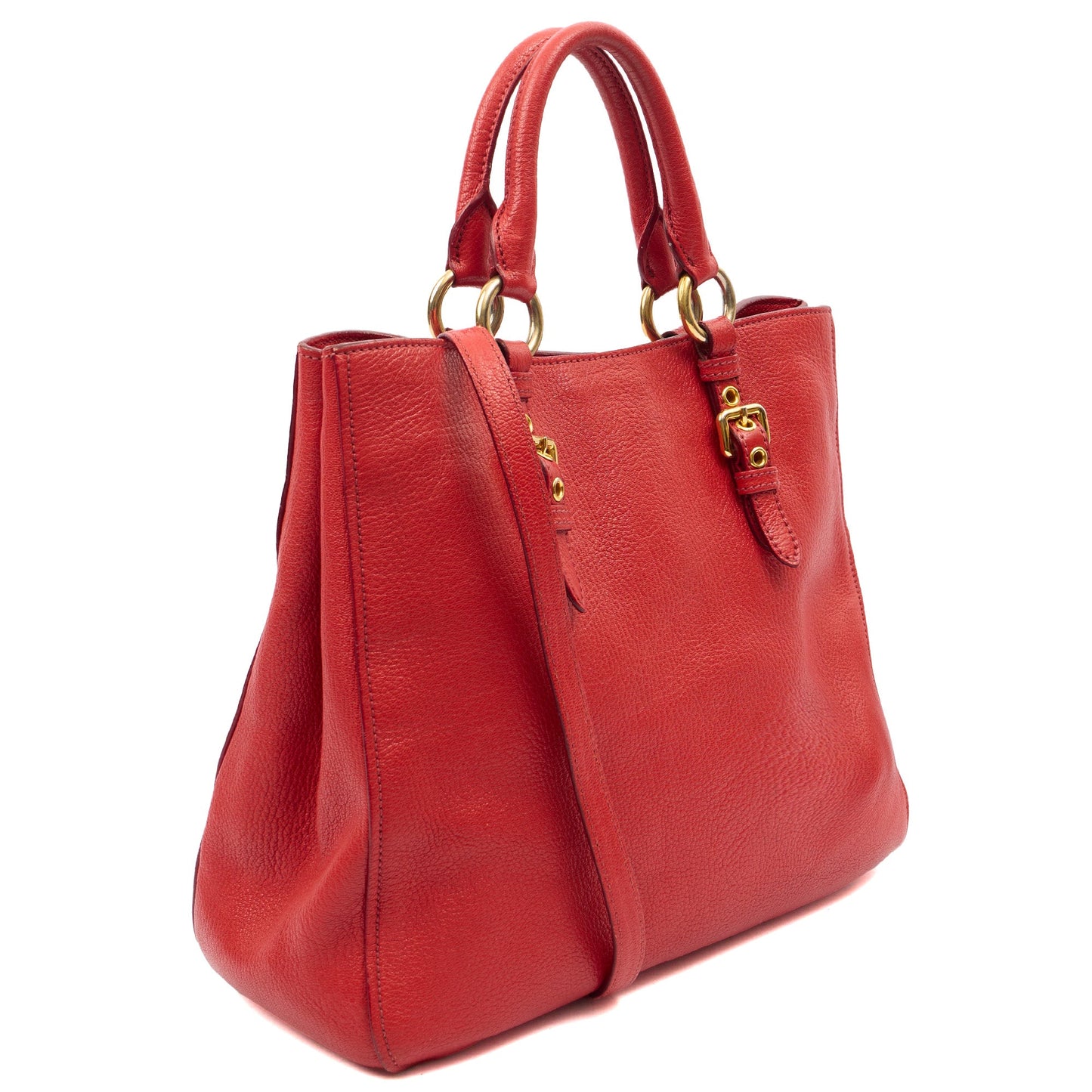 Miu Miu Shoulder Bag Tote in Red, Leather — Side View