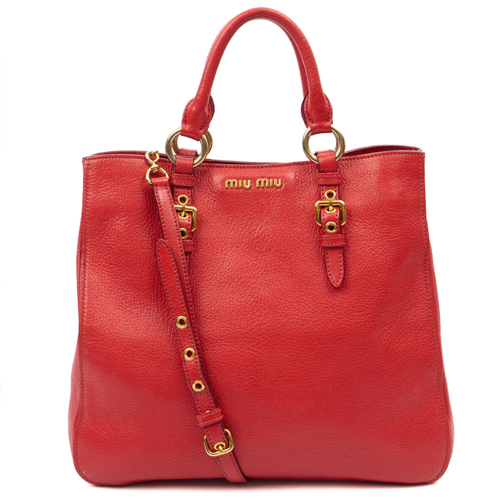 Miu Miu Shoulder Bag Tote in Red, Leather — Front View