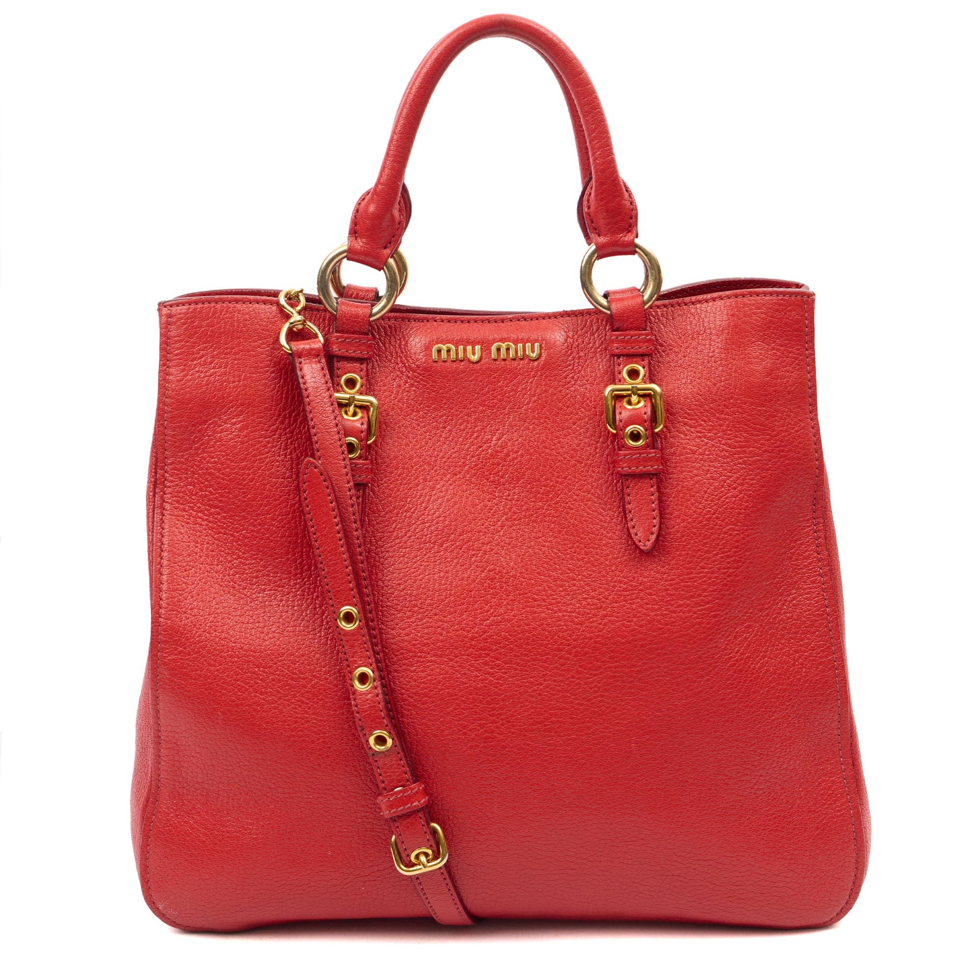 Miu Miu Shoulder Bag Tote in Red, Leather — Front View