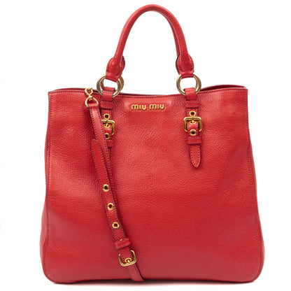 Miu Miu Shoulder Bag Tote in Red, Leather — Front View