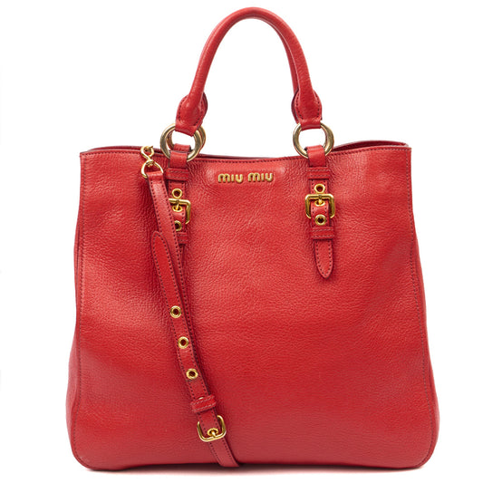 Miu Miu Shoulder Bag Tote in Red, Leather — Front View