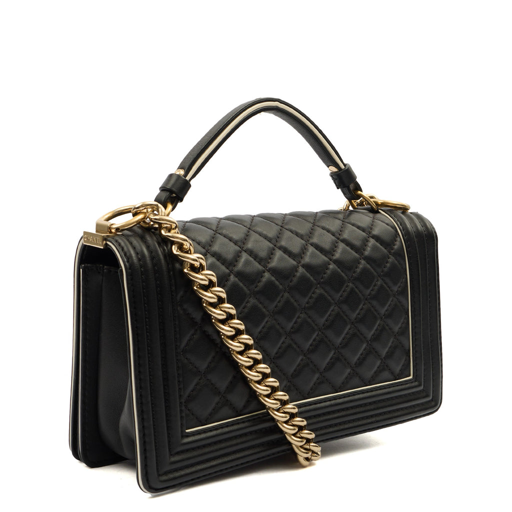 Chanel Cross Body Boy Top Handle - Medium in Black, Calfskin Leather — Back View