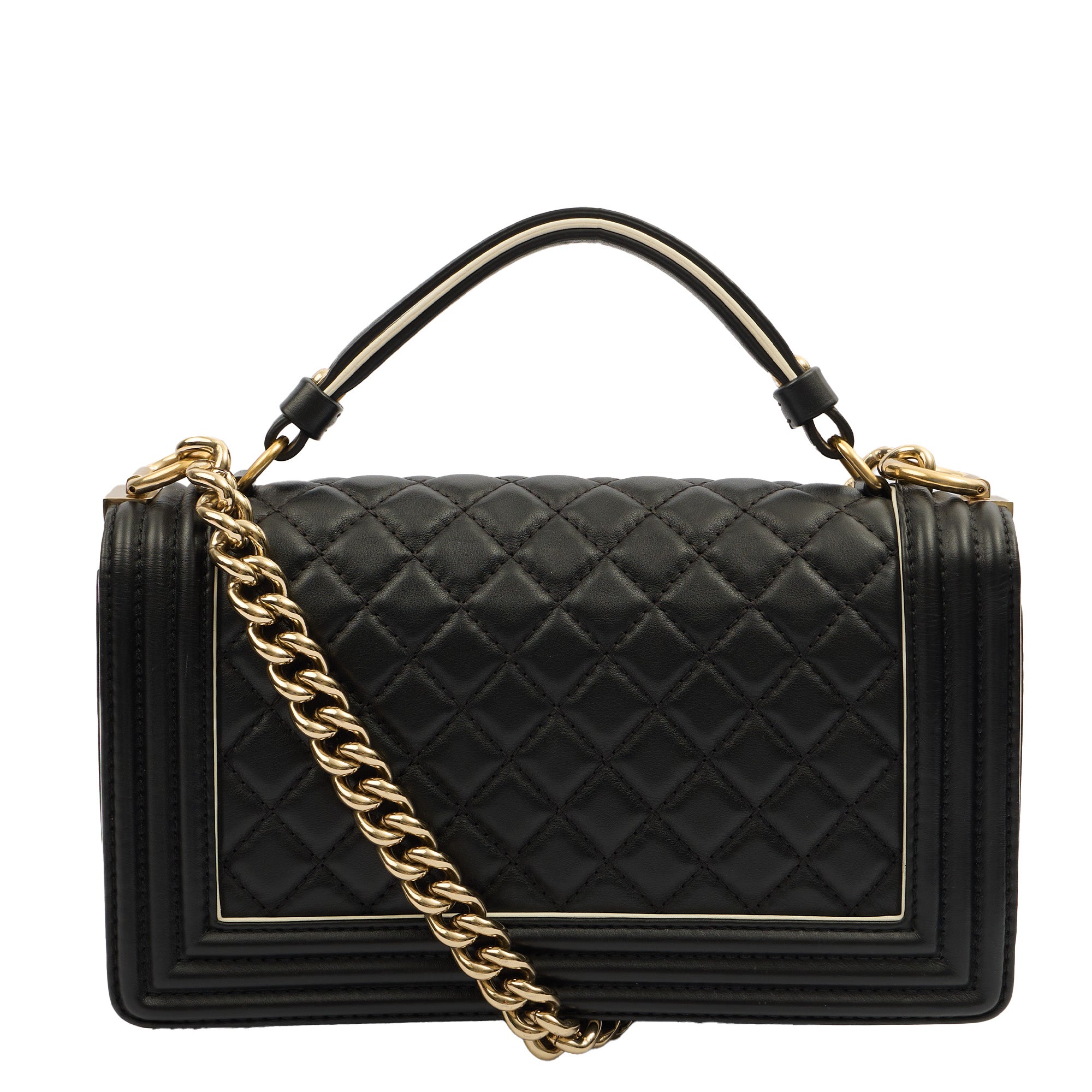 Chanel Cross Body Boy Top Handle - Medium in Black, Calfskin Leather — Top View