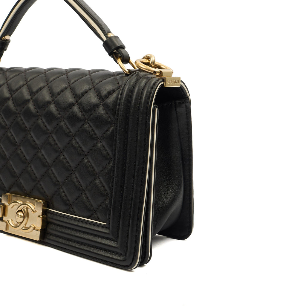 Chanel Cross Body Boy Top Handle - Medium in Black, Calfskin Leather — Alternate View 7