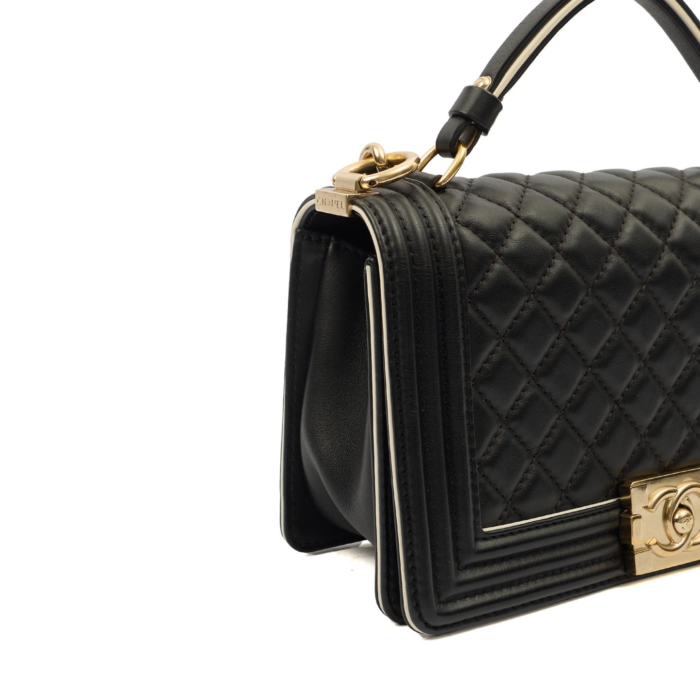 Chanel Cross Body Boy Top Handle - Medium in Black, Calfskin Leather — Alternate View 8