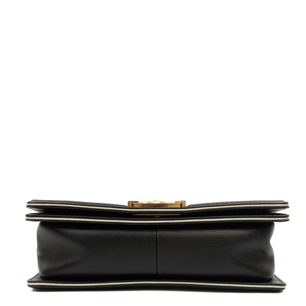 Chanel Cross Body Boy Top Handle - Medium in Black, Calfskin Leather — Detail View
