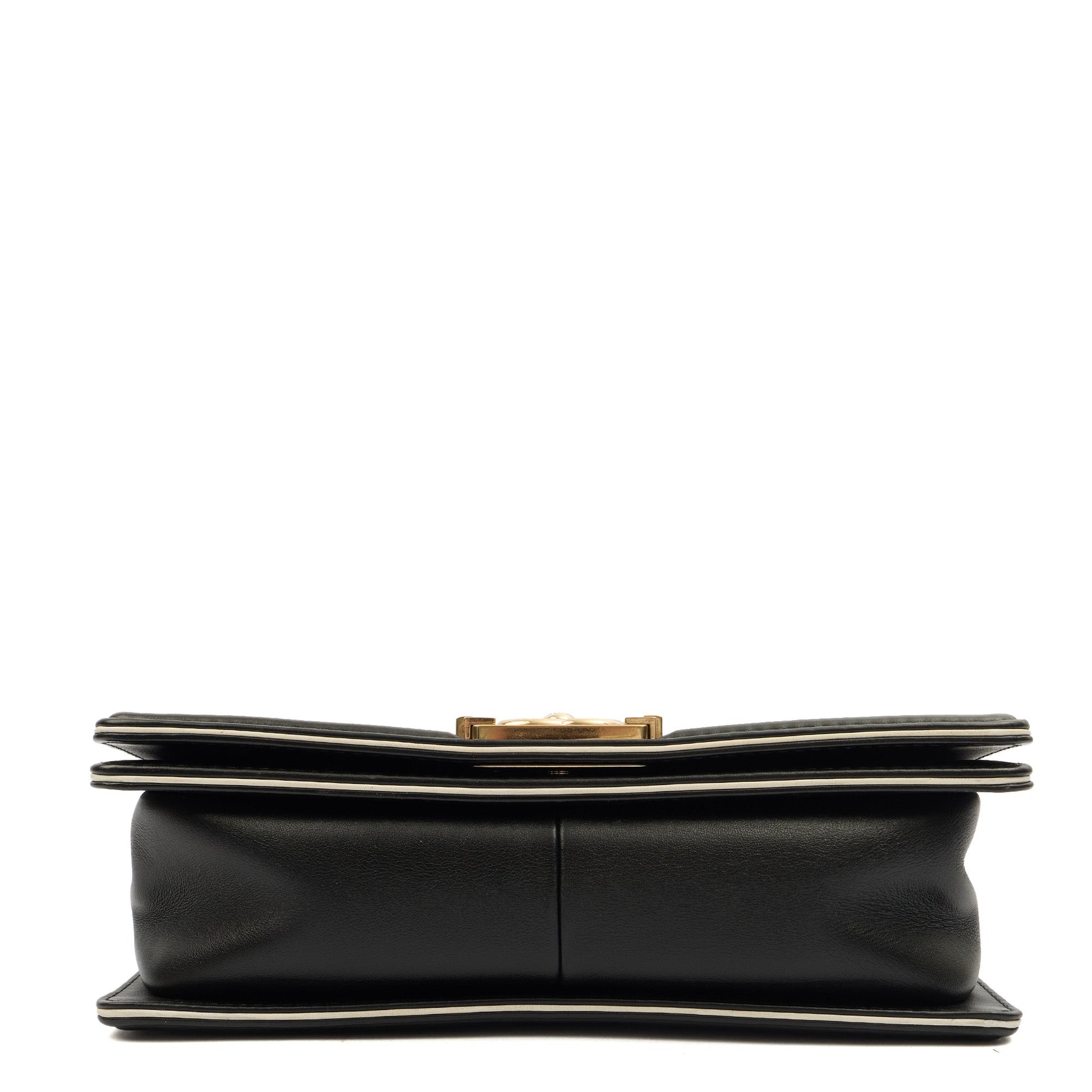 Chanel Cross Body Boy Top Handle - Medium in Black, Calfskin Leather — Detail View