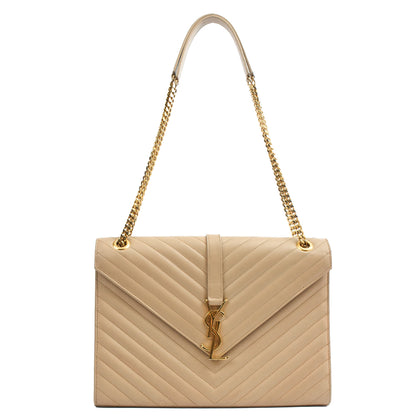 Saint Laurent Shoulder Bag Envelope - Large in Neutral, Calfskin Leather — Side View