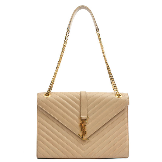 Saint Laurent Shoulder Bag Envelope - Large in Neutral, Calfskin Leather — Side View