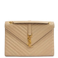 Saint Laurent Shoulder Bag Envelope - Large in Neutral, Calfskin Leather — Front View