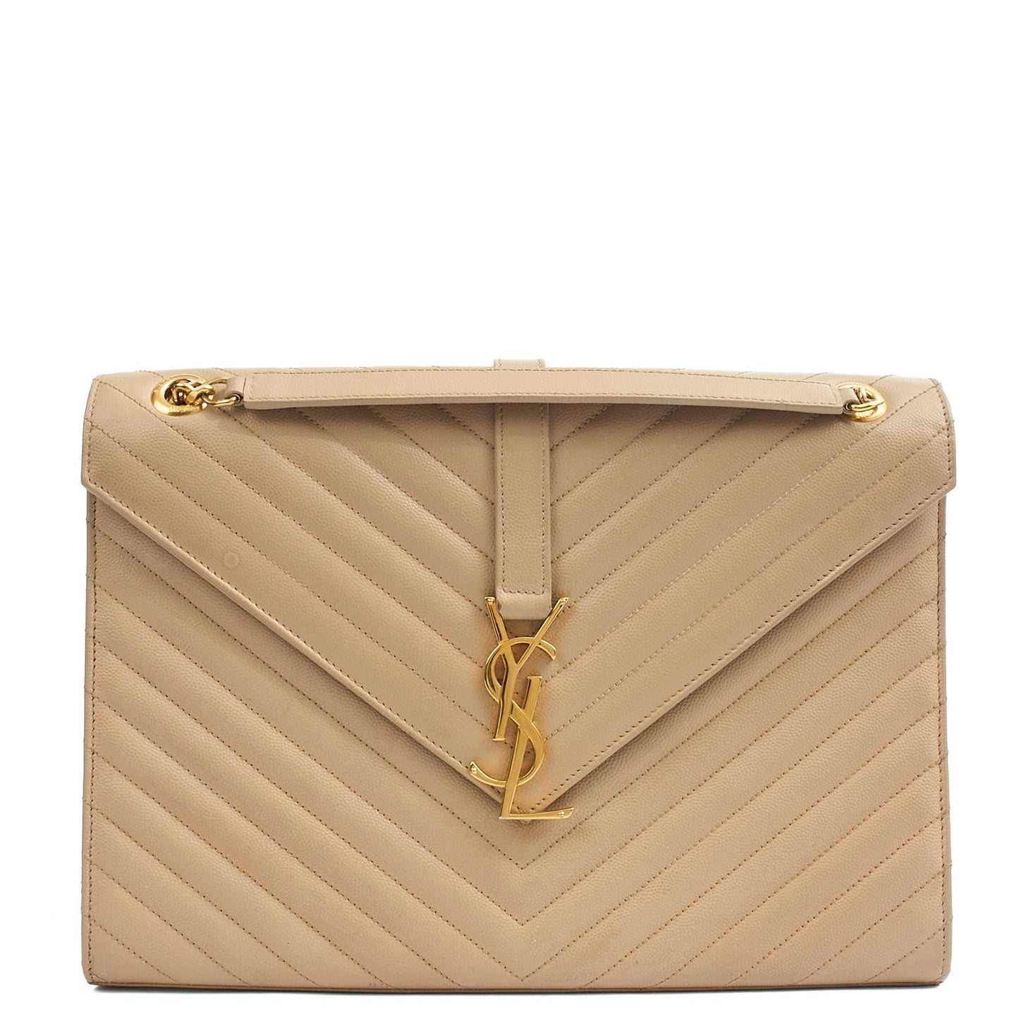Saint Laurent Shoulder Bag Envelope - Large in Neutral, Calfskin Leather — Front View