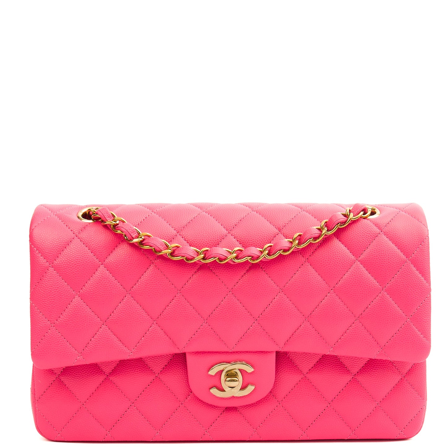 **22P COLLECTION** Chanel Classic Double Flap - Medium in Pink, Caviar Leather — Front View