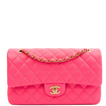 **22P COLLECTION** Chanel Classic Double Flap - Medium in Pink, Caviar Leather — Front View