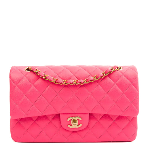 **22P COLLECTION** Chanel Classic Double Flap - Medium in Pink, Caviar Leather — Front View