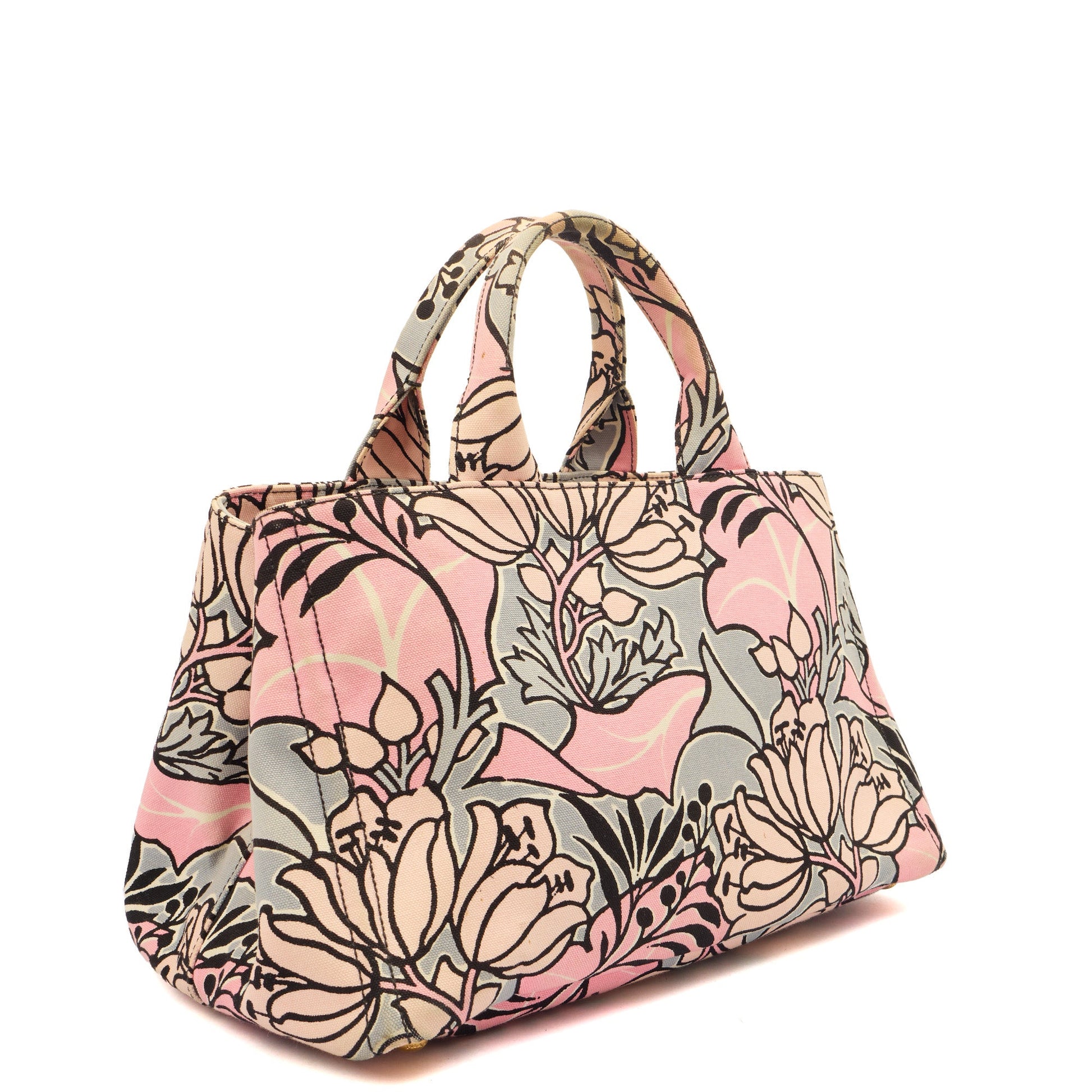 Prada Tote Logo Tote Bag in Pink, Canvas — Back View
