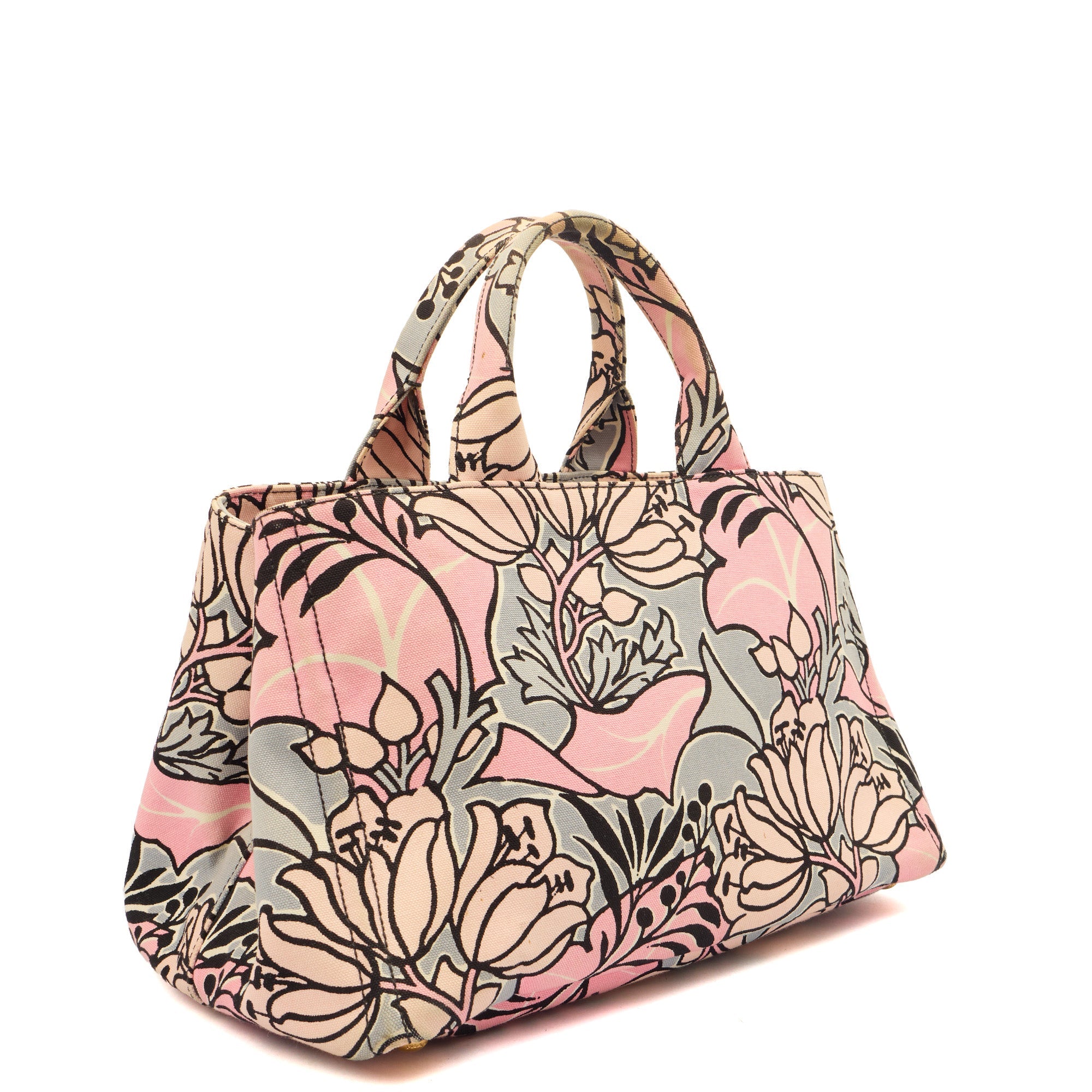 Prada Tote Logo Tote Bag in Pink, Canvas — Back View