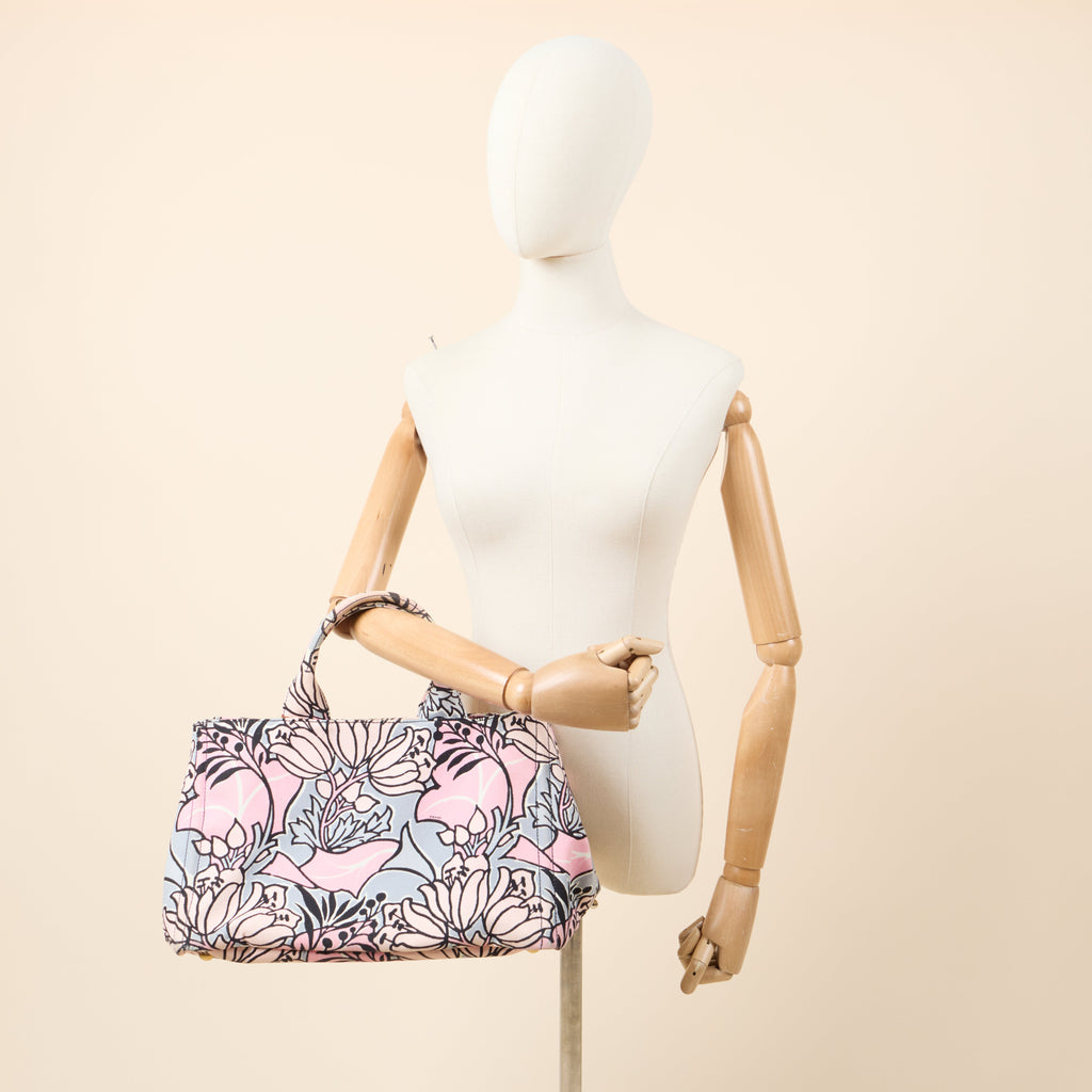 Prada Tote Logo Tote Bag in Pink, Canvas — Side View