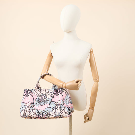 Prada Tote Logo Tote Bag in Pink, Canvas — Side View