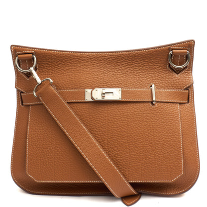 Hermes Shoulder Bag Jypsiere 34 in Gold, Togo Leather — Front View