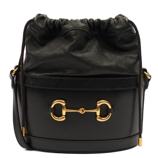 Gucci Bucket Bag Horsebit 1955 Shoulder Bag in Black, Leather — Front View