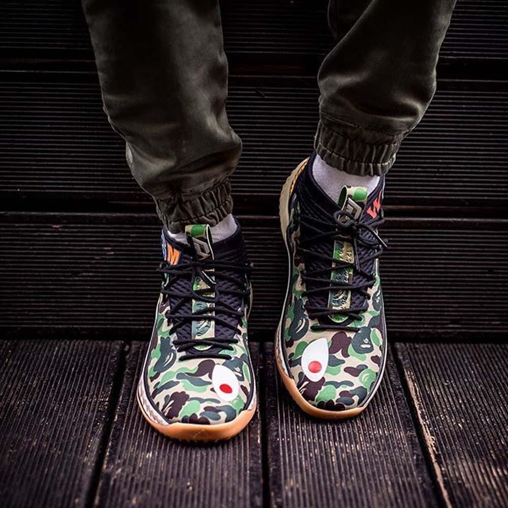 BAPE x adidas Dame 4 "Green Camo" — UK 3.5 | EU 36 | US 4 — Detail View