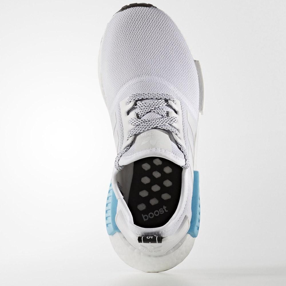 Adidas NMD_R1 Kids White-Bright Cyan — UK 3 | EU 35.5 | US 3.5 — Lifestyle View