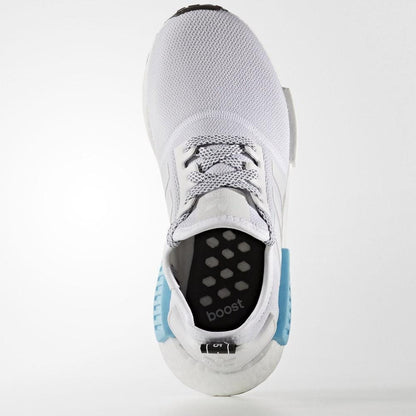Adidas NMD_R1 Kids White-Bright Cyan — UK 3 | EU 35.5 | US 3.5 — Lifestyle View