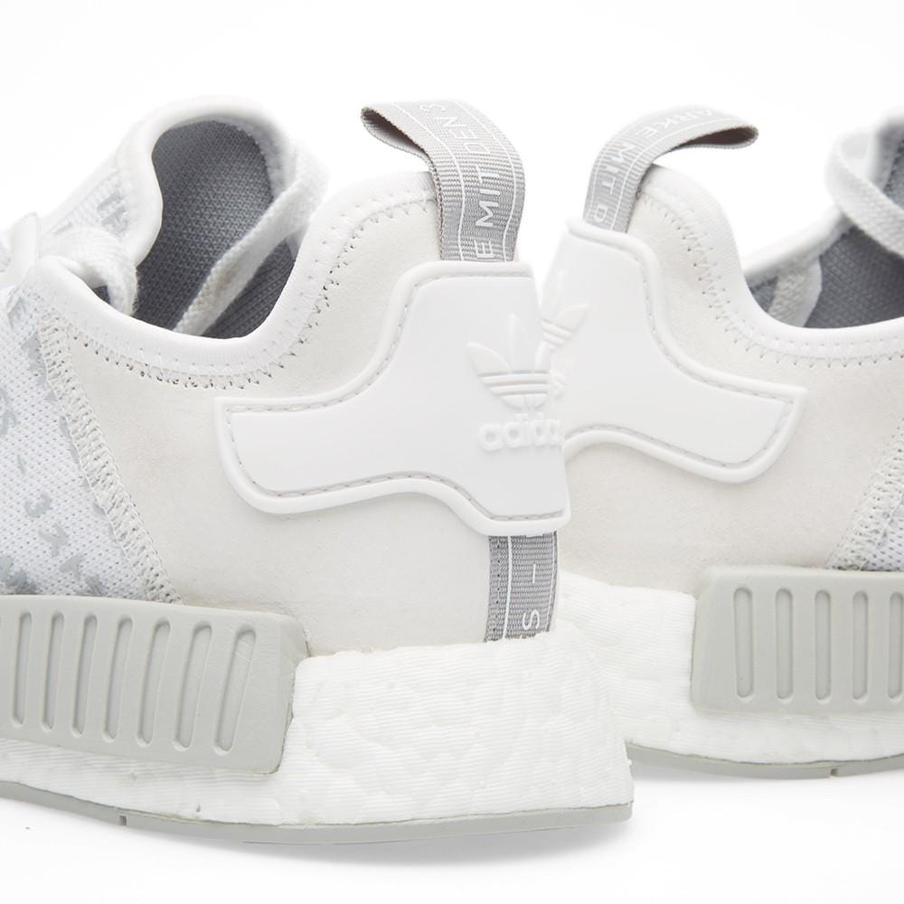 Adidas NMD_R1 White Blackout-Whiteout — UK 3.5 | EU 36 | US 4 — Detail View