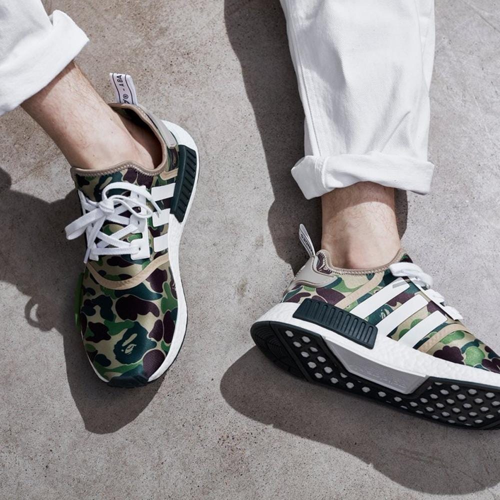 Bape x Adidas NMD_R1 Green Camo — UK 3.5 | EU 36 | US 4 — Lifestyle View