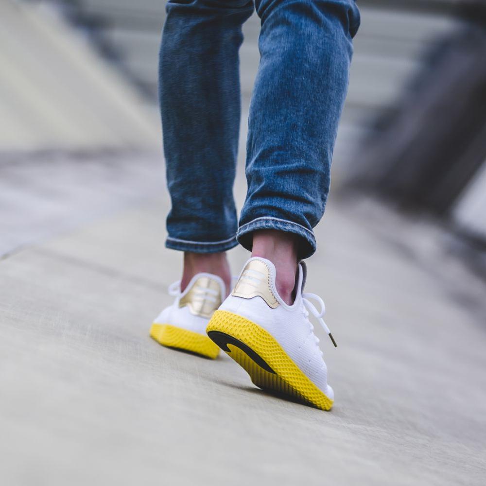 Pharrell Williams x adidas Originals Tennis HU White-Yellow — UK 3.5 | EU 36 | US 4 — Lifestyle View