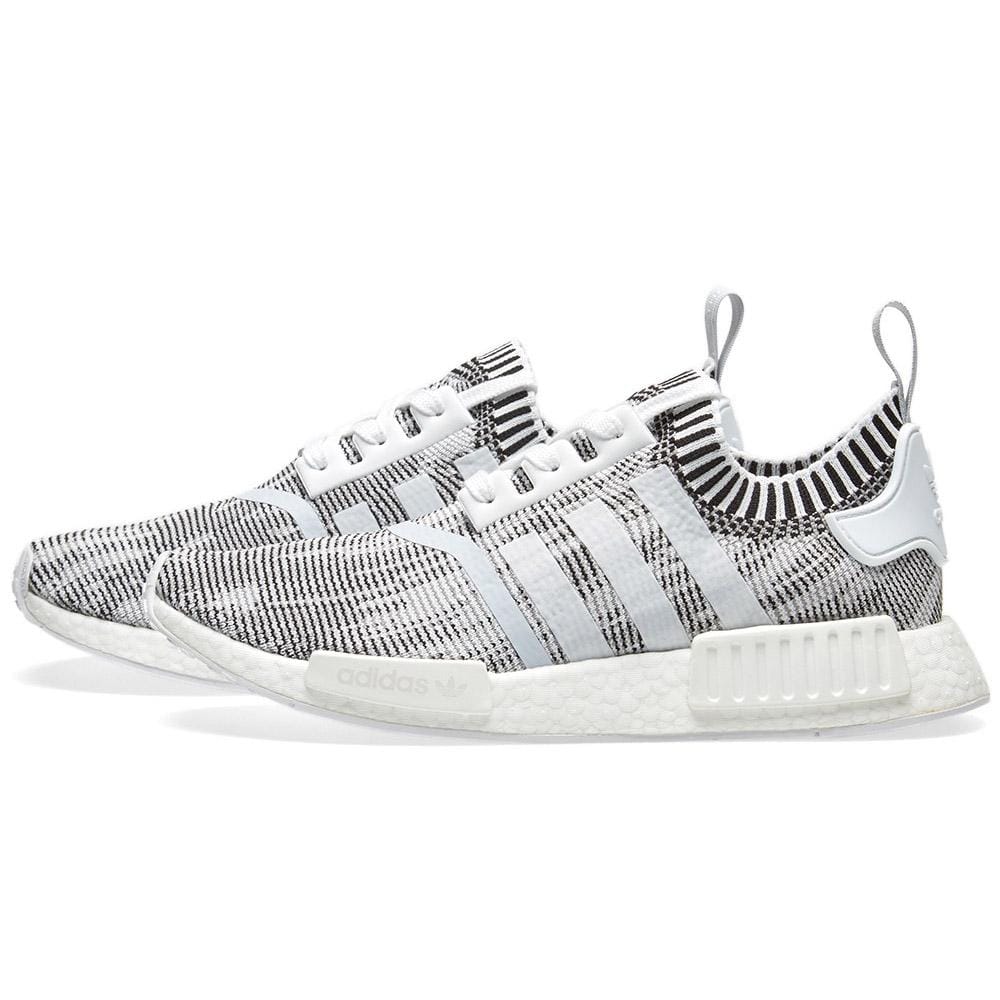adidas NMD_R1 Primeknit Glitch Camo White-Black — UK 3.5 | EU 36 | US 4 — Front View