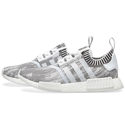 adidas NMD_R1 Primeknit Glitch Camo White-Black — UK 3.5 | EU 36 | US 4 — Front View