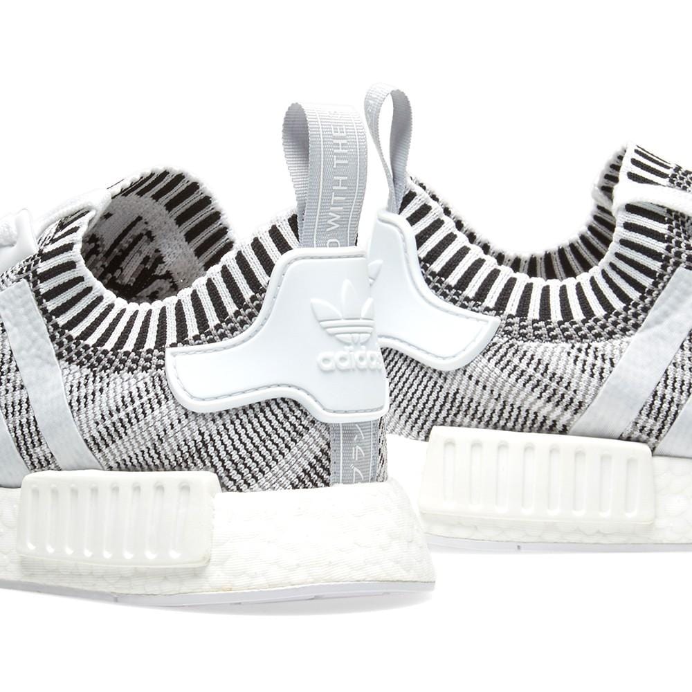 adidas NMD_R1 Primeknit Glitch Camo White-Black — UK 3.5 | EU 36 | US 4 — Lifestyle View
