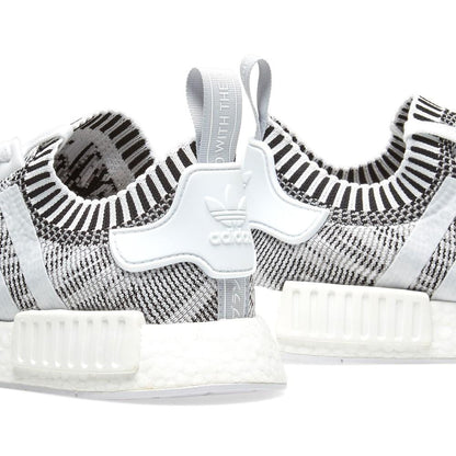adidas NMD_R1 Primeknit Glitch Camo White-Black — UK 3.5 | EU 36 | US 4 — Lifestyle View